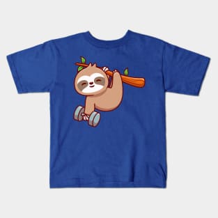 Cute Sloth Holding Dumbbell Cartoon Kids T-Shirt